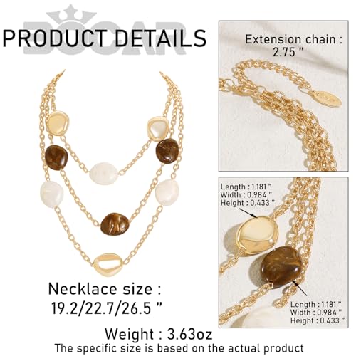 Bocar 3 Layered Statement Necklace for Women Multi Strand Necklace with Resin Beads, Chunky Layered Chain Necklace (NK-10826) - color: Coffee White