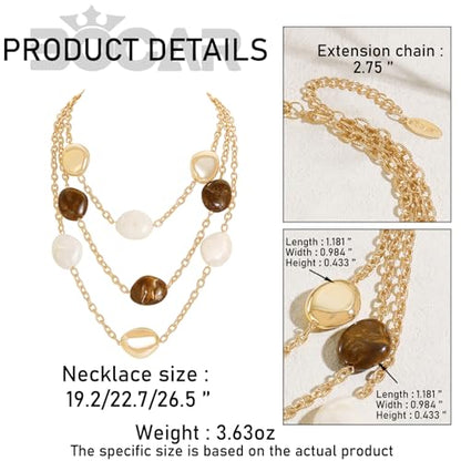 Bocar 3 Layered Statement Necklace for Women Multi Strand Necklace with Resin Beads, Chunky Layered Chain Necklace (NK-10826) - color: Coffee White