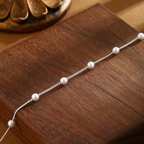 Silver Pearl Necklaces for Women Sterling Silver Plated Dainty Pearl Choker Jewelry Gifts for Women - color: Pearl Silver