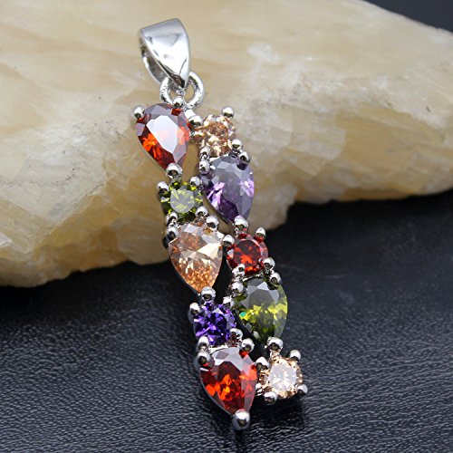 Hermosa Multi Gemstone Pendants Garnet Amethyst Morganite Peridot Promise Wedding Party Necklaces Pendants (Silver Color)