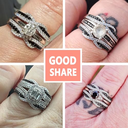 SHELOVES Ring Enhancer for Engagement Rings Black White Cubic Zirconia Wedding Bands Womens White Gold Plated 5-10