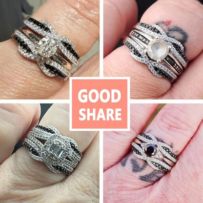 SHELOVES Ring Enhancer for Engagement Rings Black White Cubic Zirconia Wedding Bands Womens White Gold Plated 5-10