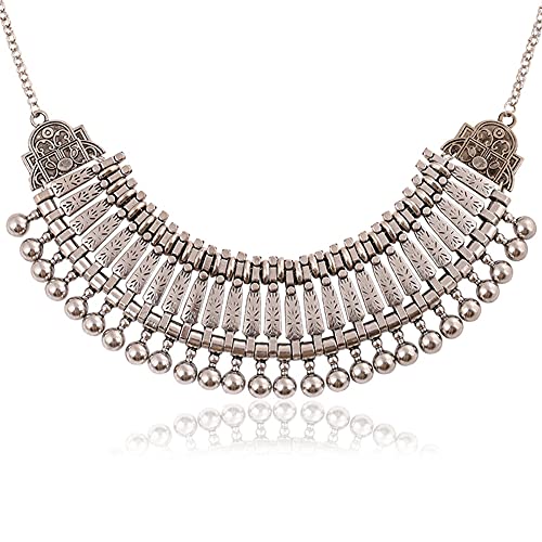LUREME Vintage Engraved Coin Bib Statement Necklace Clavicle Necklace (01003295) - style: Antique Silver B