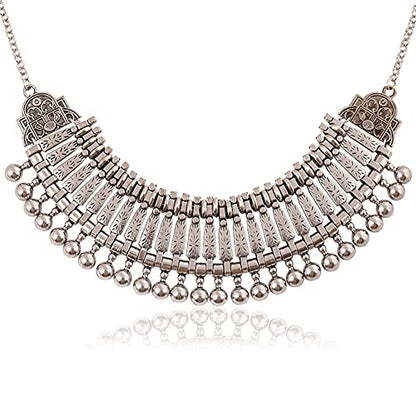 LUREME Vintage Engraved Coin Bib Statement Necklace Clavicle Necklace (01003295) - style: Antique Silver B