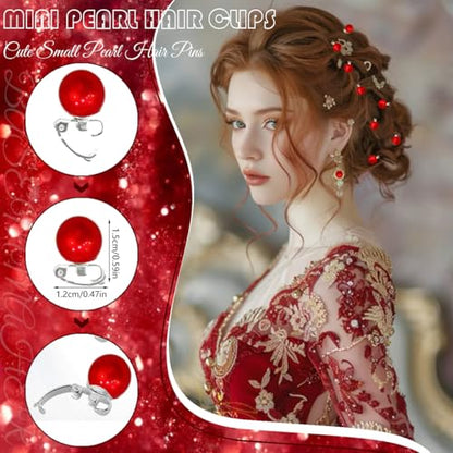 30 Pcs Mini Pearl Hair Clips Cute Small Pearl Hair Pins Brides Hair Barrettes Hair Accessories for Women Girls Wedding Valentine Day Halloween Christmas Birthday Party Daily Use (Red) - color: Red