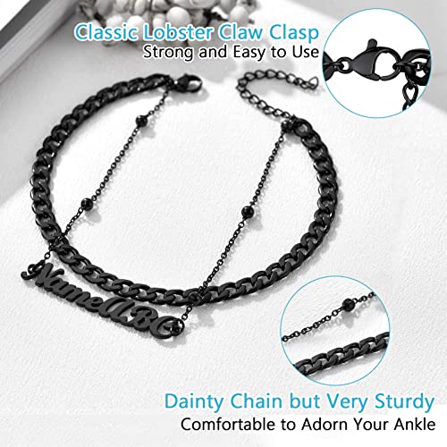 PROSTEEL Trendy Handcuffs Design/Customize Words Ankle Bracelet For Women, 316L Stainless Steel Anklets Silver/Gold/Black Tone, Hypoallergenic, Come with Box - style: 09 Customize-Cuban Link(8.5"-10.5")-Cool Black