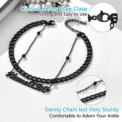 PROSTEEL Trendy Handcuffs Design/Customize Words Ankle Bracelet For Women, 316L Stainless Steel Anklets Silver/Gold/Black Tone, Hypoallergenic, Come with Box - style: 09 Customize-Cuban Link(8.5"-10.5")-Cool Black