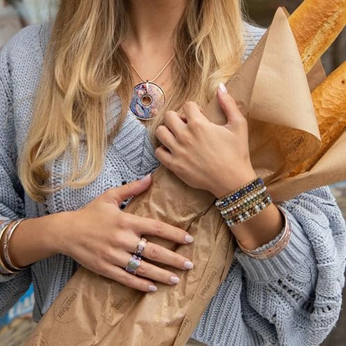 JR.DM Boho Beaded Bracelets for Women - Handmade Adjustable Crystal Natural Stone Bead Wrap Bracelets, Bohemian Jewelry Braided for Unique Birthday Gifts - color: A1 Brown Stone Beaded