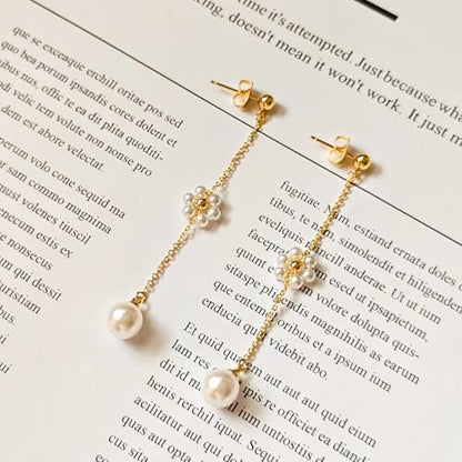 Pearl Earrings for Women 14k Gold/Silver Pearl Drop Earrings Long White Pearl Tassel Dangle Statement Earrings Bridal Wedding Dainty Prom Earrings Birthday Gifts Jewelry - color: Gold Daisy Pearl Drop Earrings