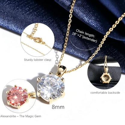 Cubic Zirconia Necklace Stainless Steel Color Change Synthetic Alexandrite/Solitaire Necklace Pendant Women - color: Round-Alexandrite-G