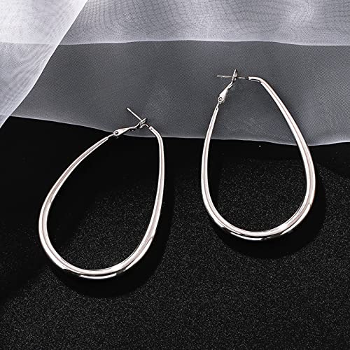 Hoop Earrings for Women, 14K Gold Sterling Silver Chunky Twisted Hoops Earring Hypoallergenic Ear Jewelry - color: Silver-55mm
