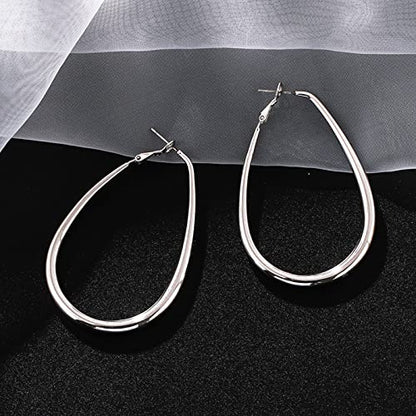 Hoop Earrings for Women, 14K Gold Sterling Silver Chunky Twisted Hoops Earring Hypoallergenic Ear Jewelry - color: Silver-55mm