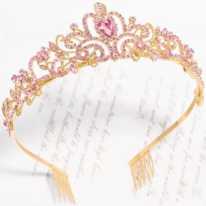 TAROSE Tiaras for Women, Birthday Crown and Sash for Girls | Birthday Sash Sunglasses Outfit, Birthday Gift for Women Girls, Goddess Crown Bride/Halloween/Prom/Party/Costume - color: 1 I. Gold+full Pink