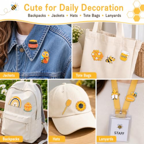 Giegxin 40 Pcs Bee Enamel Pins Bulk, 20 Styles 2 of Each, Cute Lapel Pin Set with Sunflower Gnome Honeycomb Designs for Backpacks Jackets Hats Bags, Party Favors Gifts for Women and Girls - style: Bee
