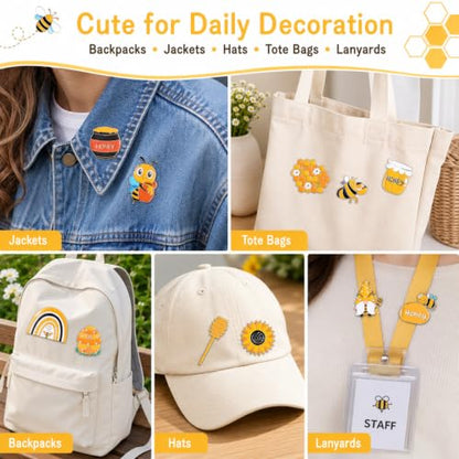 Giegxin 40 Pcs Bee Enamel Pins Bulk, 20 Styles 2 of Each, Cute Lapel Pin Set with Sunflower Gnome Honeycomb Designs for Backpacks Jackets Hats Bags, Party Favors Gifts for Women and Girls - style: Bee