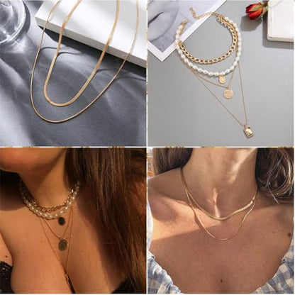 60 PCS Gold Jewelry Set with Multi-Layered Bracelet Necklace, Dangle Earrings, Stackable Ring For Women Valentine Anniversary Jewelry Pack Gifts For Her - color: A-GOLD