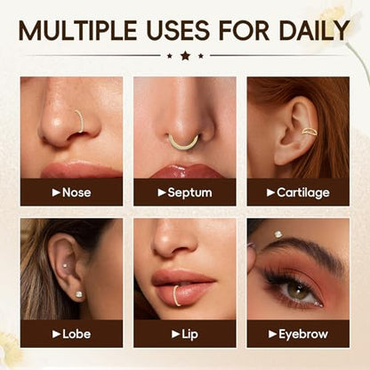 23-40 Pcs Gold Nose Rings & Studs - 18G & 20G Nose Piercing Jewelry - L Shape, Hoop & Screw Body Jewelry for Women & Men - color: Gold-18/20G-11Pcs