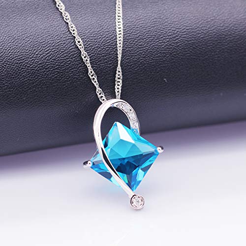 Uloveido Charm Created Topaz Big Square Crystal Necklace Matching Stud Earrings Rings Jewelry Set T295 - color: Blue