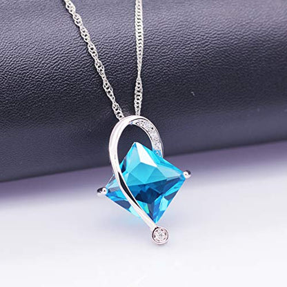 Uloveido Charm Created Topaz Big Square Crystal Necklace Matching Stud Earrings Rings Jewelry Set T295 - color: Blue
