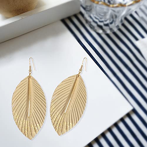 Bohemian Handmade Lightweight Color Large Genuine Soft Leather Fringe Feather Leaf Tear Dangle Drop Earrings for Women Statement - color: 2-Off white