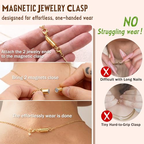Extra Strong Magnetic Necklace Clasps and Closures, Necklaces Separator for Layering Stacks, Necklace Chain Extenders for Women, Magnet Detangler Clasp Bracelet 10Pcs 16K Gold Plated - color: 10Pcs-16K Gold Plated