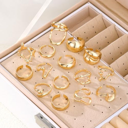 Chunky Rings for Women Non Tarnish 14k Stackable Dome Statement Rings Sets Vintage Dainty Knuckle Open Midi Finger Rings Jewelry Pack Gifts - style: 15PCS