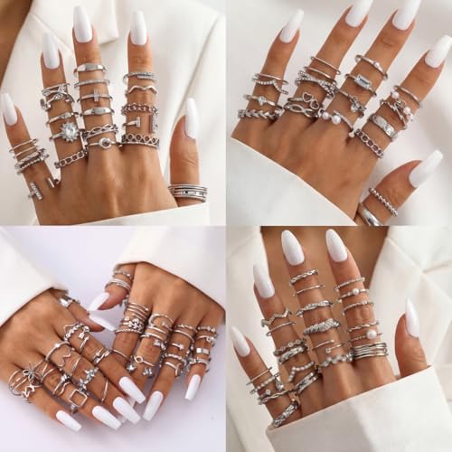 42-Piece Gold Tone Stackable Ring Set for Women, Boho Minimalist Stacking Rings with Crystal & Heart Accents, Adjustable Open Band Jewelry for Daily Wear - style: ZH00102
