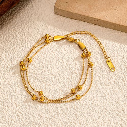 CTRLZTEAM 14K 18K Gold Plated Layered Bracelets for Women Stacked Bracelet | 14K 18K gold plated multi layer bracelets combine distinct chains with single clasp for instant pre-stacked style - style: Triple-Strand Integrated Layering