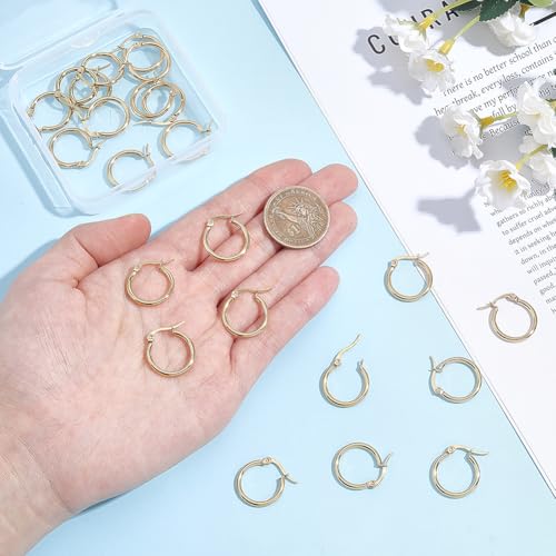 Beebeecraft 1 Box 12 Pairs Hoop Earrings 18K Gold Plated 304 Stainless Steel 20mm Cartilage Ear Cuff Tiny Hoop Hugging Earring Sleeper Earwires Components for Gift - size: 20x2mm