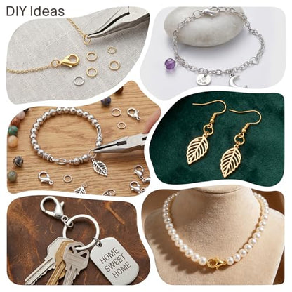 1200 Pcs Open Jump Rings, Jump Rings for Jewelry Making, Necklace Keychain Repair Kit with Making Tools Tweezer, Plier, Lobster Claw Clasps, Open Rings for DIY Crafts Keychains - color: Sliver+Gold