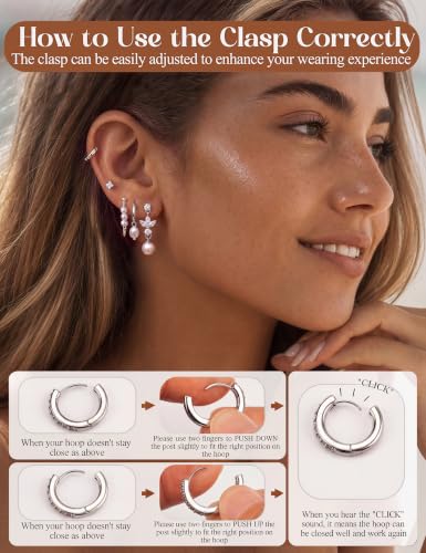 MILACOLATO 5 Pairs 925 Sterling Silver Earrings for Women Trendy Ear Stacks | 14K Gold Plated Stud Huggie Hoop Earrings Set Hypoallergenic CZ Pearl Dangle Earring Prom Bridal Bridesmaids Wedding Jewelry - color: Silver - Pearl Studs & Hoop Hoops & CZ Stud