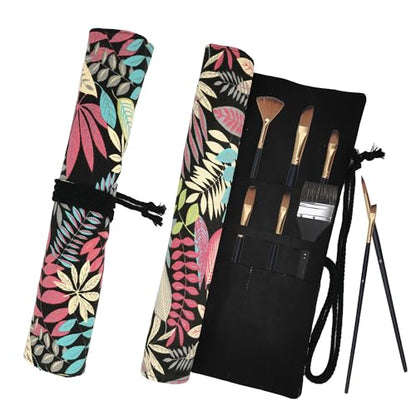 Funny live Paint Brush Holder Art Supplies, Artist Brush Holder & Art Supply Storage Organizer Roll-Up Case Bag, Protect Acrylic Oil Watercolor Paintbrushes (Leaves 20 Slot Pockets) - style: Leaves 20 Slot Pockets