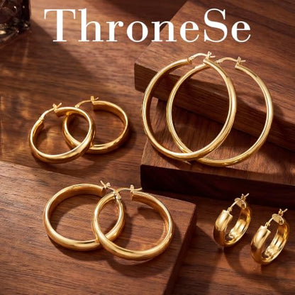 8mm Wide Gold Hoop Earrings for Women Hypoallergenic 925 Sterling Silver post Lightweight Large 14k Chunky Gold Hoop Earrings for Women 20/30/40/50/60mm - color: Gold 40mm