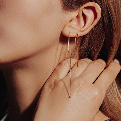 Long Chain Drop Earrings for Women, 925 Sterling Silver, Dainty Dangling Elegant Earrings for Daily Wear, Gift for Her - color: 7.9" Snake Chain Gold