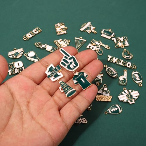 40PCS Game Day Charms for Bracelet Making Enamel Football Charms for Bracelet Necklace Earrings Jewelry Making DIY Football Mom Accessories Gifts - color: Green White