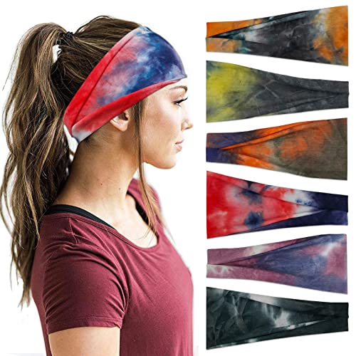 YONUF Headbands For Women Workout Wide Headband Yoga Head Bands For Women's Hair Accessories Fashion Band Tie Dye 6 Pack - color: Tie dye 3