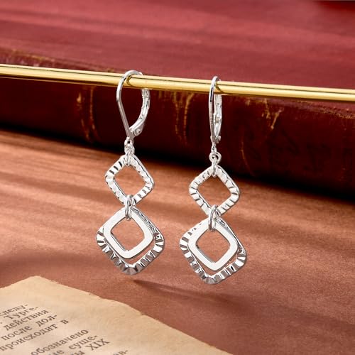 ALEXCRAFT Gold Hammered Double Circle Leverback Dangle Earrings | Hypoallergenic, Drop Handmade, Hammered Round, Minimalist Boho - color: B-Silver