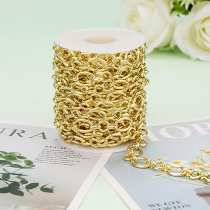 KYUNHOO 5 Meters Light Gold Chain for Jewelry Making Oval Links Chains | Gold Plated Iron Chains for Crafts Necklace Making Jewelry Supplies - color: Oval Circle Gold