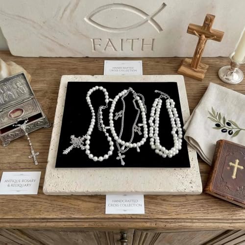 Layered Faux Pearl Cross Choker Necklace for Women, Silver-Tone | Zinc alloy stacked gothic jewelry, adjustable extended chain, vintage Y2K emo punk style accessories