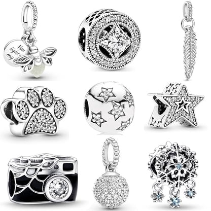 9 Pack Silver Spacer Beads Charms fit Bracelet, Heart Beads DIY Jewelry Gifts Women - color: C