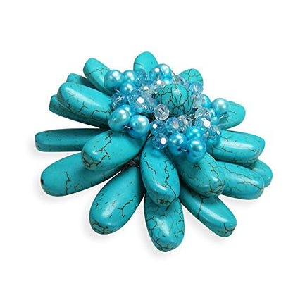 AeraVida Floral Pin Water Lily Design with Simulated Turquoise and Cultured Freshwater Pearls Handmade Brooch Nature Inspired Jewelry Gift for Women