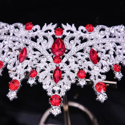 Tiaras and Crowns for Women Crystal Princess Tiaras Rhinestone Queen Crowns For Wedding Bridal Birthday Prom Pageant Party (Tiara 100) - color: Silver Red