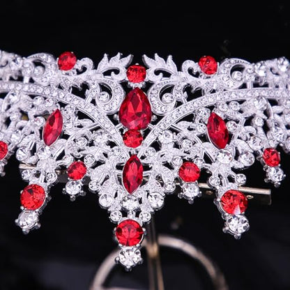 Tiaras and Crowns for Women Crystal Princess Tiaras Rhinestone Queen Crowns For Wedding Bridal Birthday Prom Pageant Party (Tiara 100) - color: Silver Red