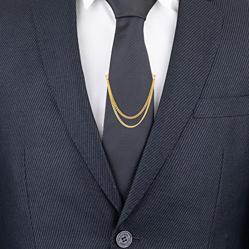 2pcs Set Men's Tie Chain Necktie Tie Clips Link Chain Gift Box - style: 2pcs Gold