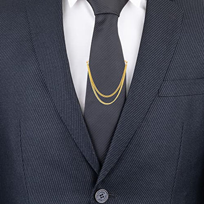 2pcs Set Men's Tie Chain Necktie Tie Clips Link Chain Gift Box - style: 2pcs Gold
