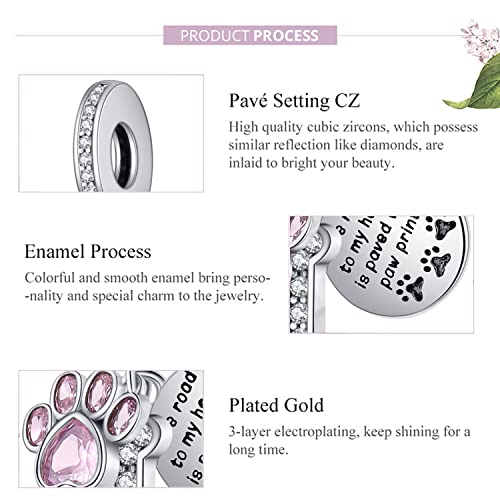 Dog Paw Charm for Charms Bracelet Pink Crystals Paved Dangle Charms Birthday Jewelry Gifts for women - style: dog paw charm