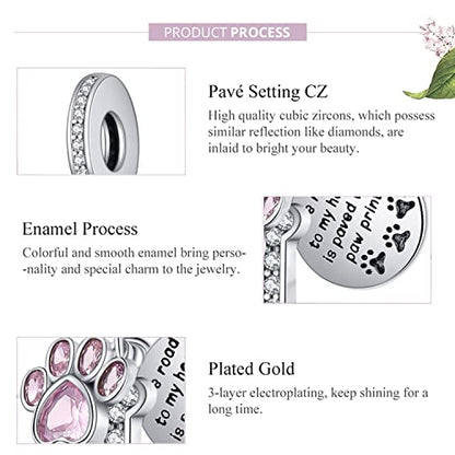 Dog Paw Charm for Charms Bracelet Pink Crystals Paved Dangle Charms Birthday Jewelry Gifts for women - style: dog paw charm