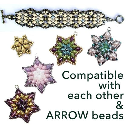 160+ pcs DIAMONDUO Glass Two-Hole Beads Rhombus gemduo, Approx. 0.2 x 0.3 inches (5x8mm), 0.88oz = 25 g, Color Mix - color: DiamonDuo Mix