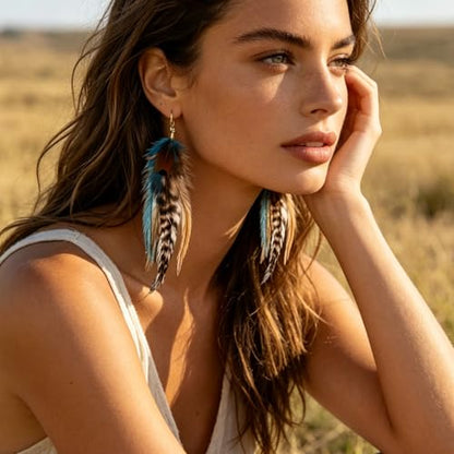 Feather Earrings Native American Earrings Boho Dangle Earrings for Women Tribal Indian Dreamcatcher Hippie Western Festival Summer Beach Jewelry - color: A2:Boho Dangle Earrings