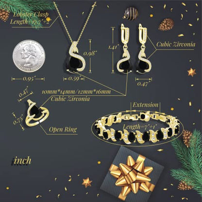 GZWHD Jewelry Set for Women Water Drop Cubic Zirconia Artificial Crystal Earrings Pendant Necklace Open Ring Tennis Bracelet Wedding Anniversary Birthday Engagement Gift for Bridesmaid Wife Girlfriend Friend - color: Gold-Black